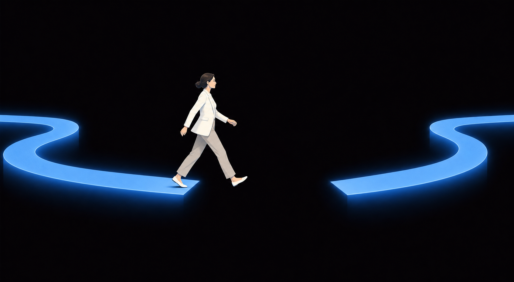 Professional Figure on Glowing Blue Timeline Ribbon