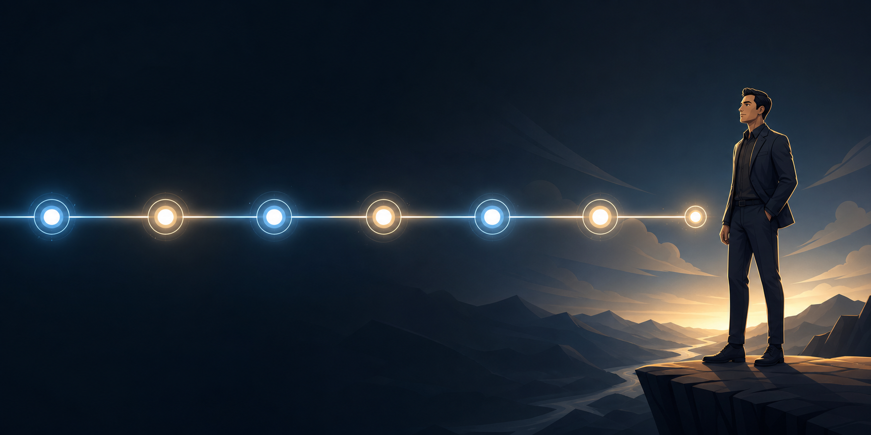 Stylized Figure on Luminous Time Path