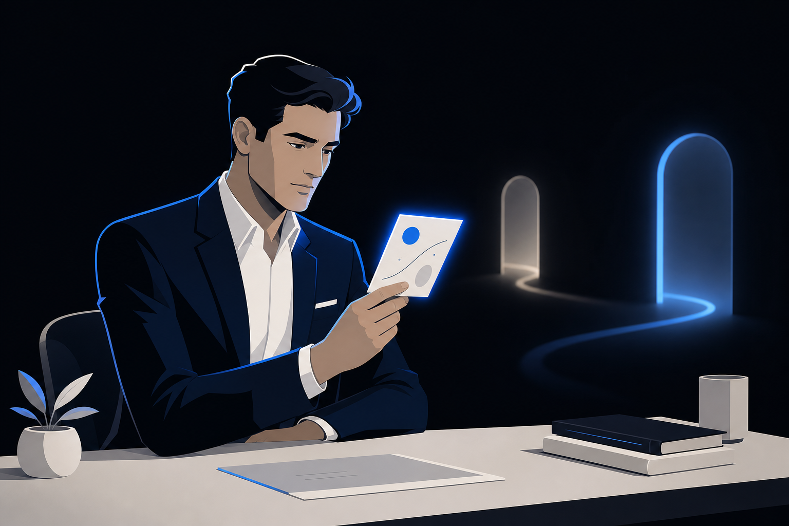 Stylized Professional Figure with Electric Blue Glow