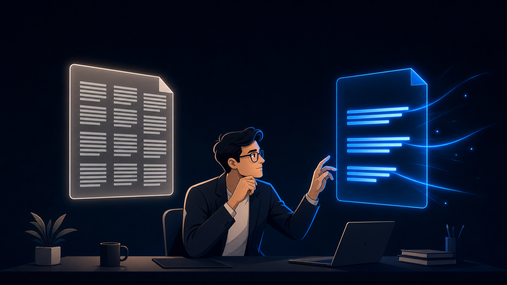 Stylized Professional Focused on Electric Blue Document Panel